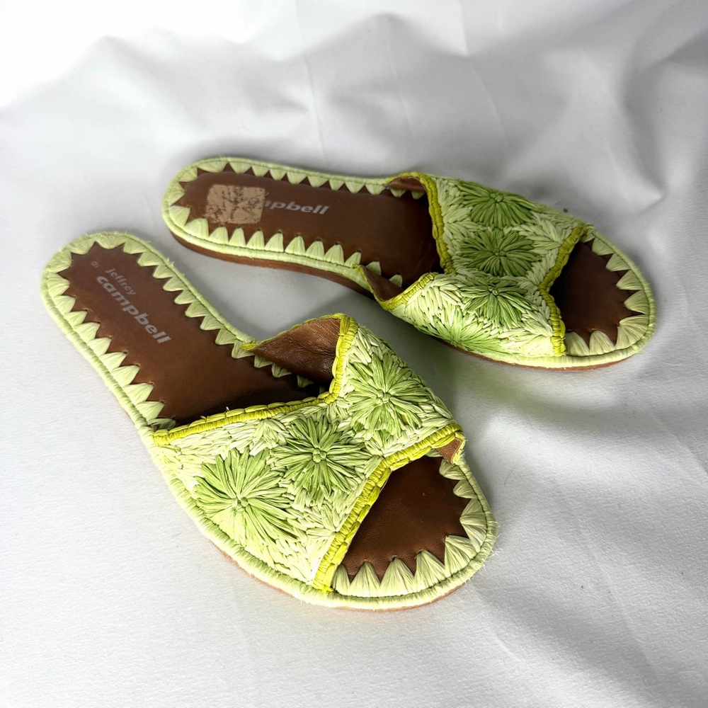 Jeffrey Campbell Lime Green Dane Woven Slides Size 9 - Picture 2 of 8